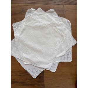 8 Vintage Punchwork Cut Work Embroidered Ivory Muslin 14” Square Napkins